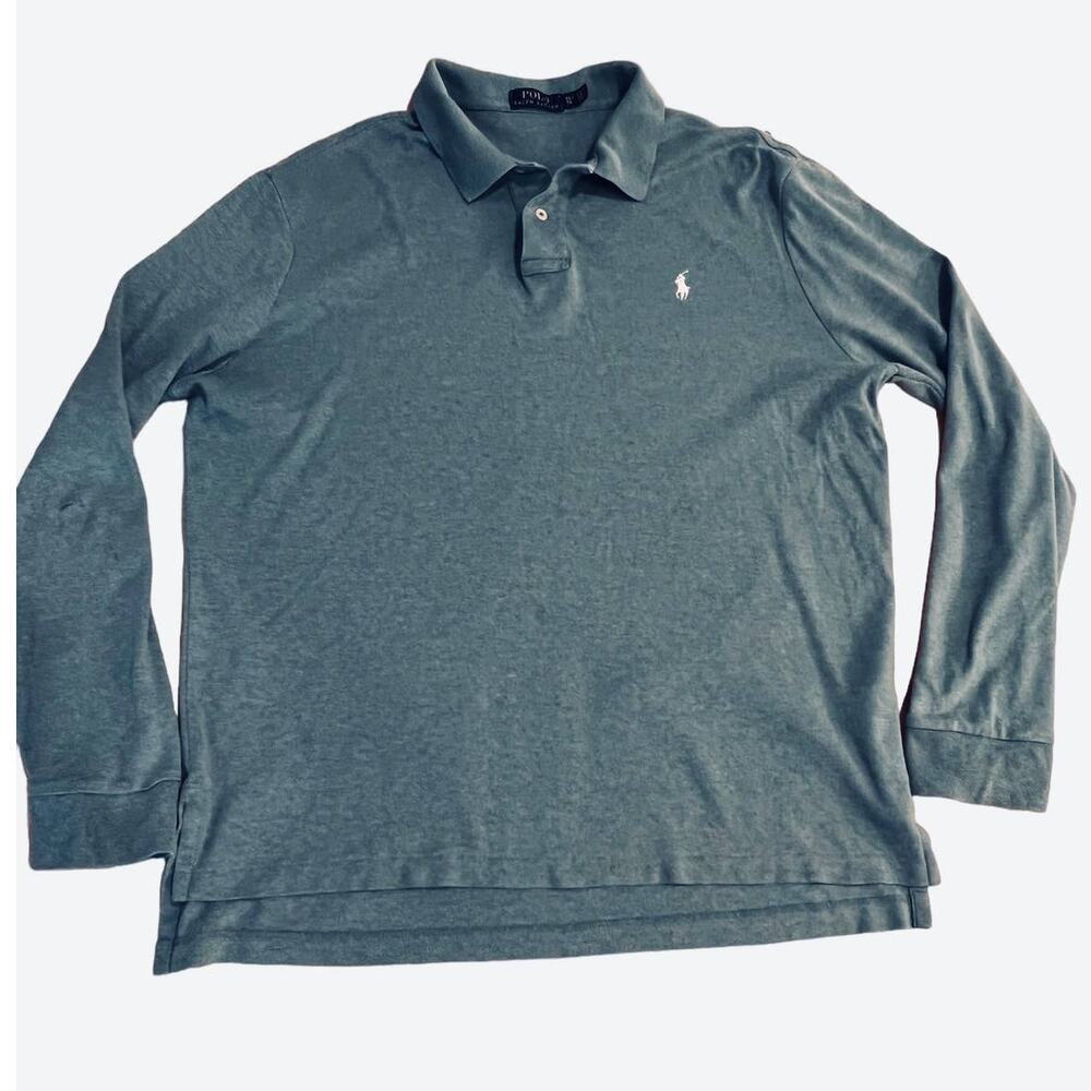 Polo Ralph Lauren Mens XL Sage‎ Green Long Sleeve Polo Shirt White Pony Cotton